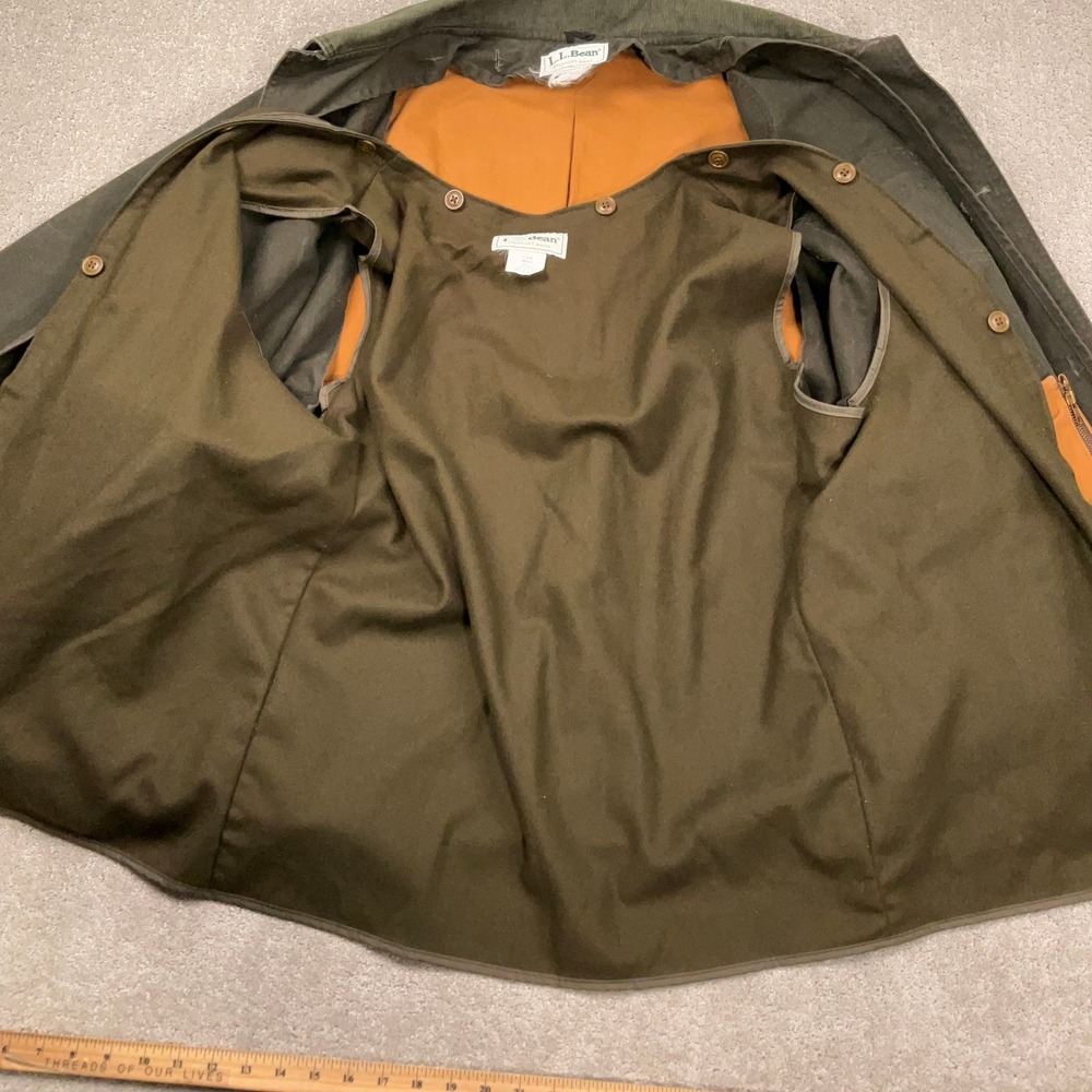 LL Bean Field Coat Mens L Olive Green Wool Liner Hunting Canvas Jacket USA VTG - Picture 5 of 13